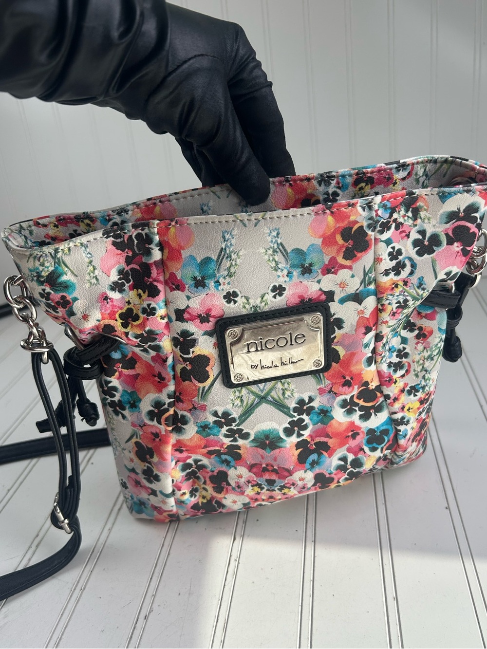 Nicole by Nicole Miller Vintage Y2K Mulyi Floral Shoulder Bag Black Strap - Picture 7 of 12